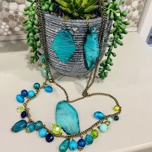 Fashion Jewelry set Turquoise with bronze chain